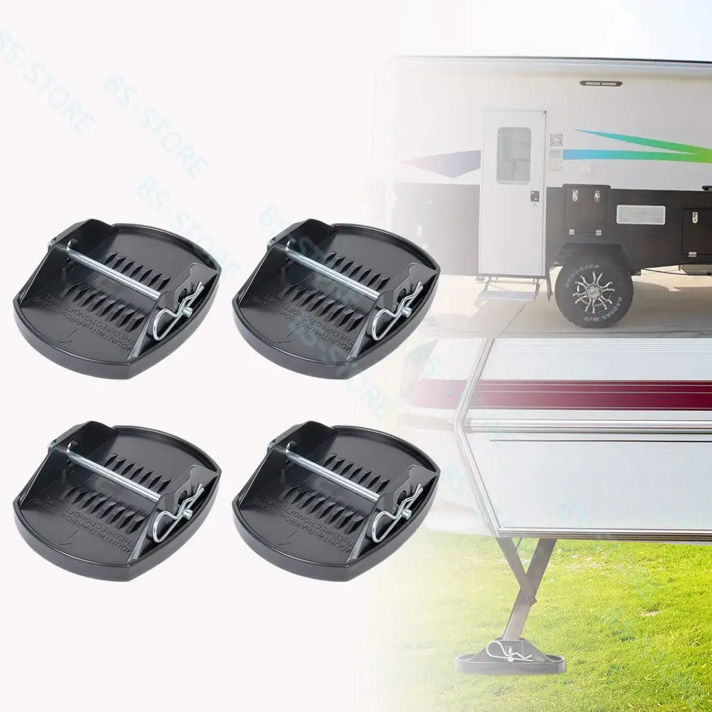 4PCS SET Generic RV Trailer Jack Pads Easy Installation Leveller Wheel Foot Leg Support Universal Wheel Foot Leg Support Adapter