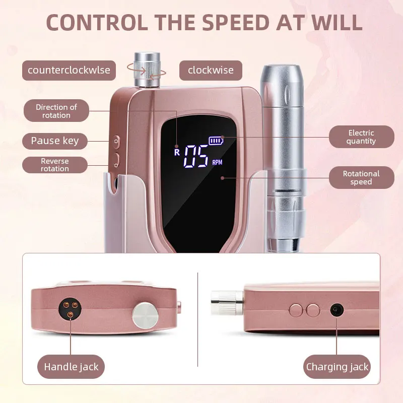 Electric Nail Drill Manicure Machine Rechargeable With HD LCD Screen Professional Drill For Nails  Strong Manicure Pedicure Set