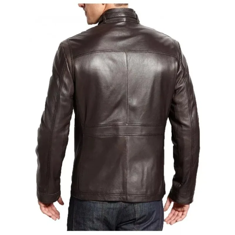 Men's Moto Biker Brown Real Lambskin Zipped Coat Leather Jacket Fashion Outdoor