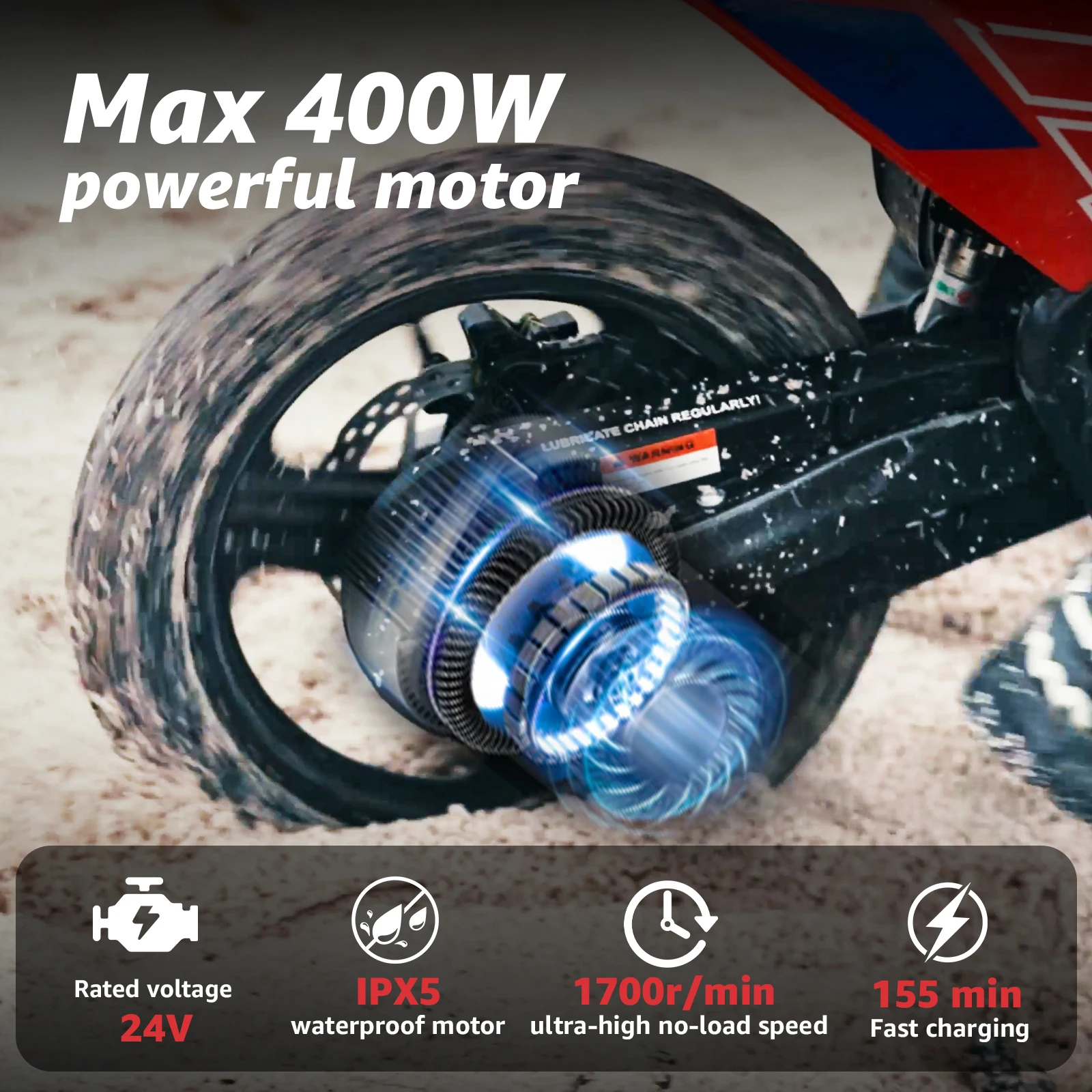 RFN E250 Kinder-Elektro-Dirtbike für Kinder, 36 V, 400 W |   3-Gang-Offroad-Motorrad mit großer Reichweite, 18 km, 11,2-Meilen-Fahrt für 3–6 Jahre