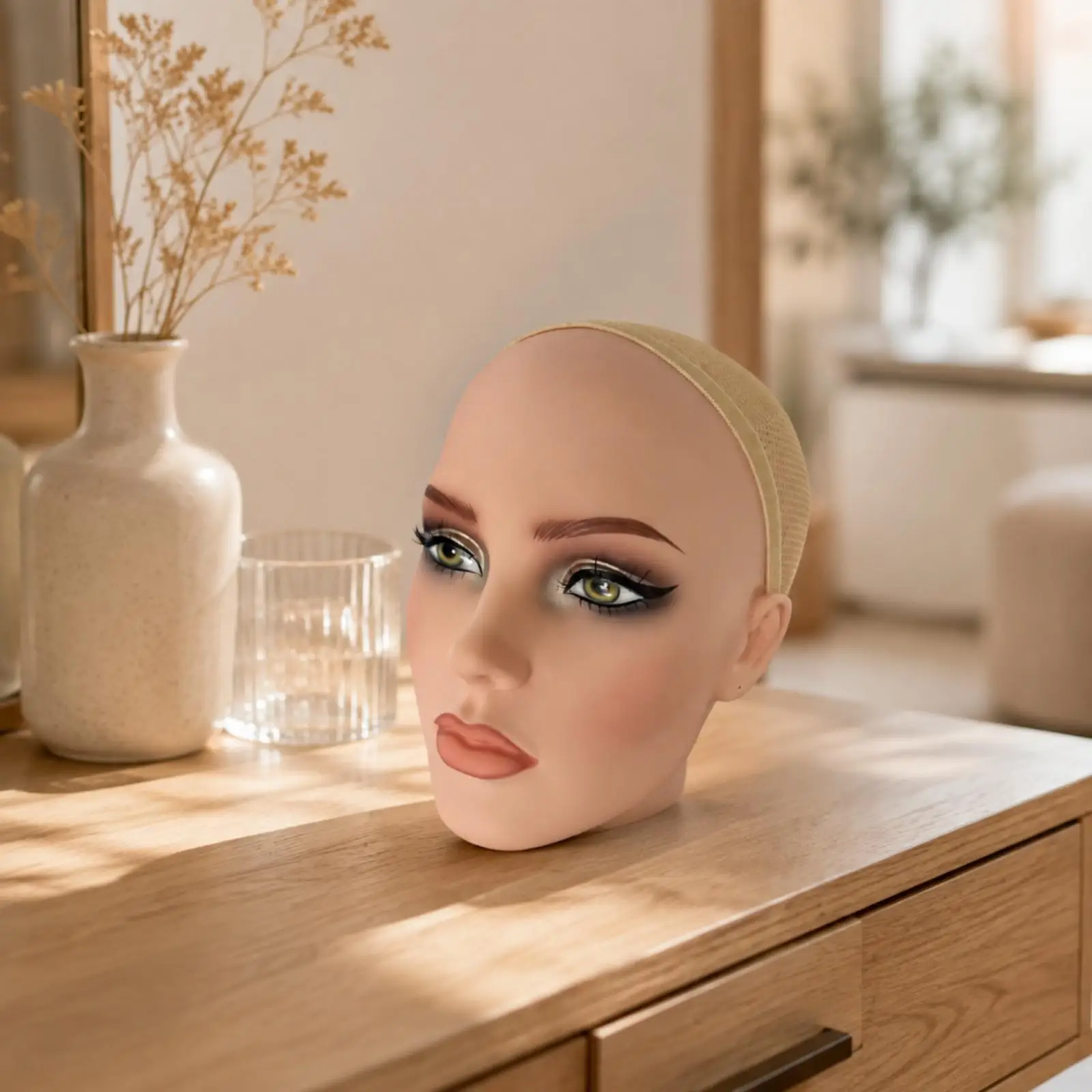 Rotating Hairpiece Mannequin Head Smooth Female Mannequin Head Life-Size for Cosmetic Specialists, Home Creators, Salon,