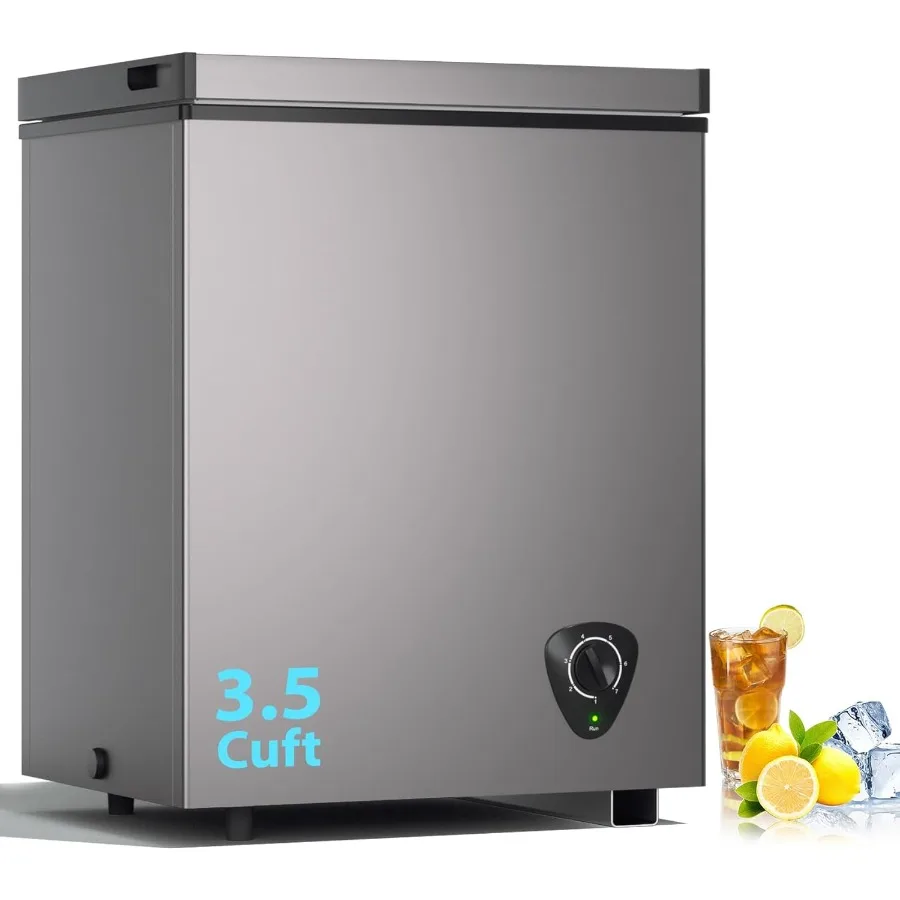 

Compact 3.5 Cubic Feet Top-Opening Chest Freezer with Removable Basket and Fast Cooling Technology for Kitchen or Garage Storag