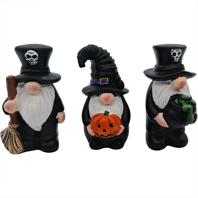 Halloween Wizard and Gnome Resin Figurines Set Miniature Statues Halloween Home Display Shelf and Fireplace Decor