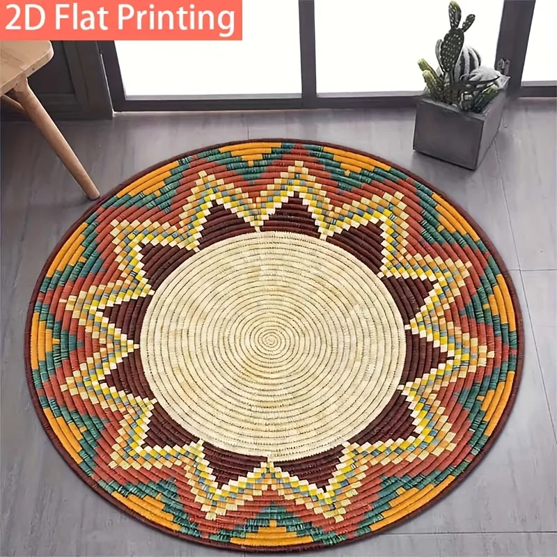 Boho Tribal Geometric Round Area Rug For Living Room Bedroom Ethnic Large Carpet Home Decor Non-slip Floor Mat 2D Printing Rugs