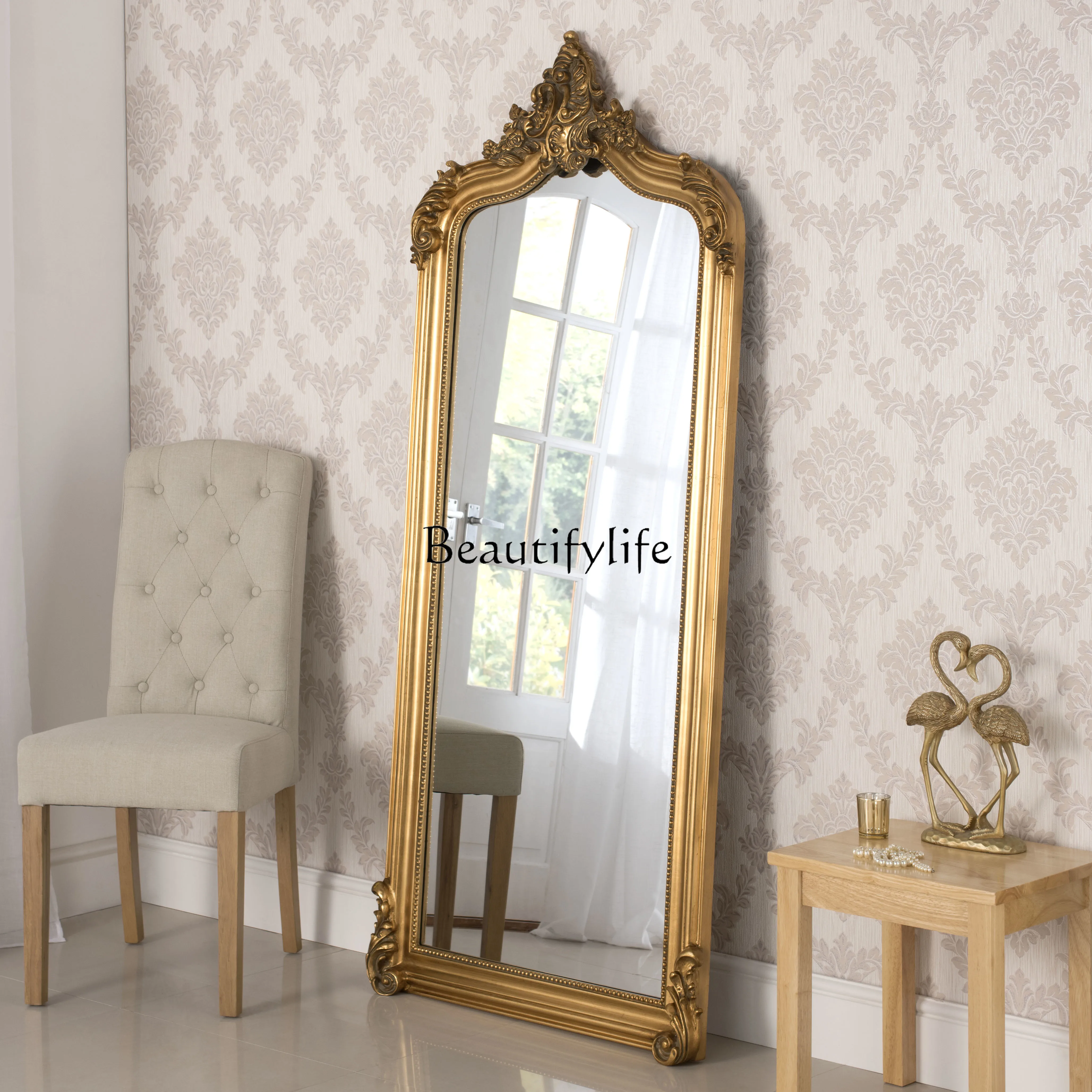 Carved full-length mirror, dressing, wall-mounted clothing store floor-to-ceiling fitting mirror