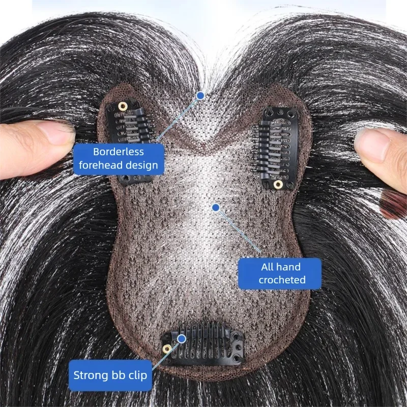 Invisible Seamless Hair Topper 8x11cm Ultra-Thin Mesh Clip-In Bangs Real Natural Hairpiece for Women to Create Fluffy Volume