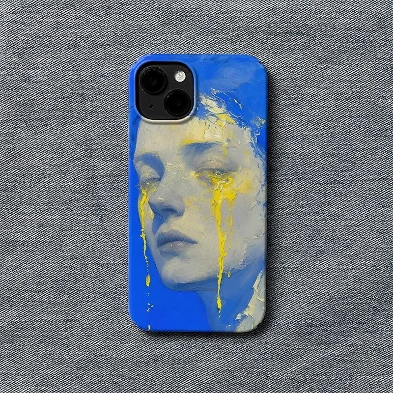 صورة فنية النفط اللوحة نمط الطلاء الأصفر الدموع جراب هاتف آيفون 16 15 14 11 12 13 برو ماكس زائد الغطاء الخلفي