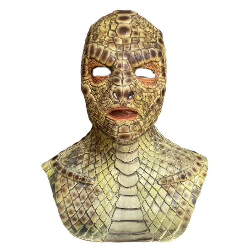 

Reptile snake skin mask, with neck decoration, filled with eerie demons, ghosts, and role-playing character masks. Snake latex