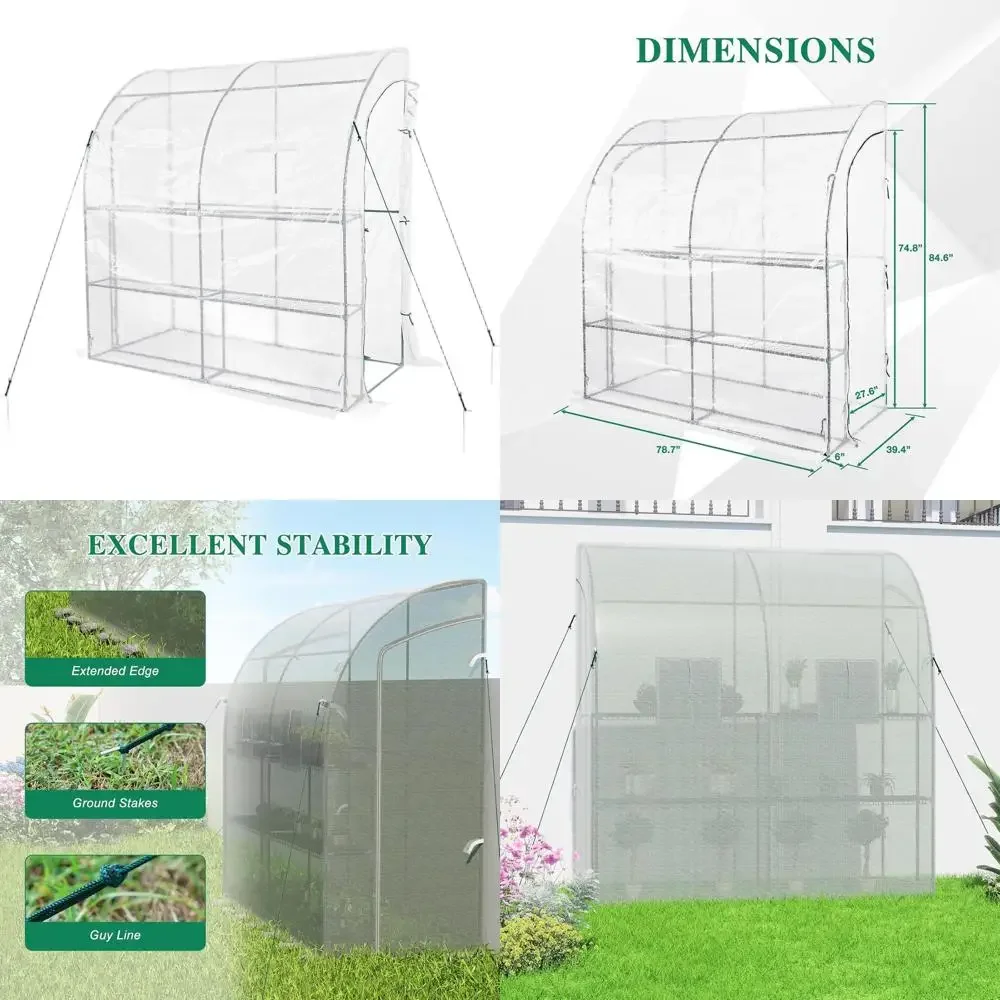 

Теплица пристенная 7x3x7 футов с полками, большая садовая теплица с возможностью входа, водонепроницаемое покрытие из полиэтилена, белая