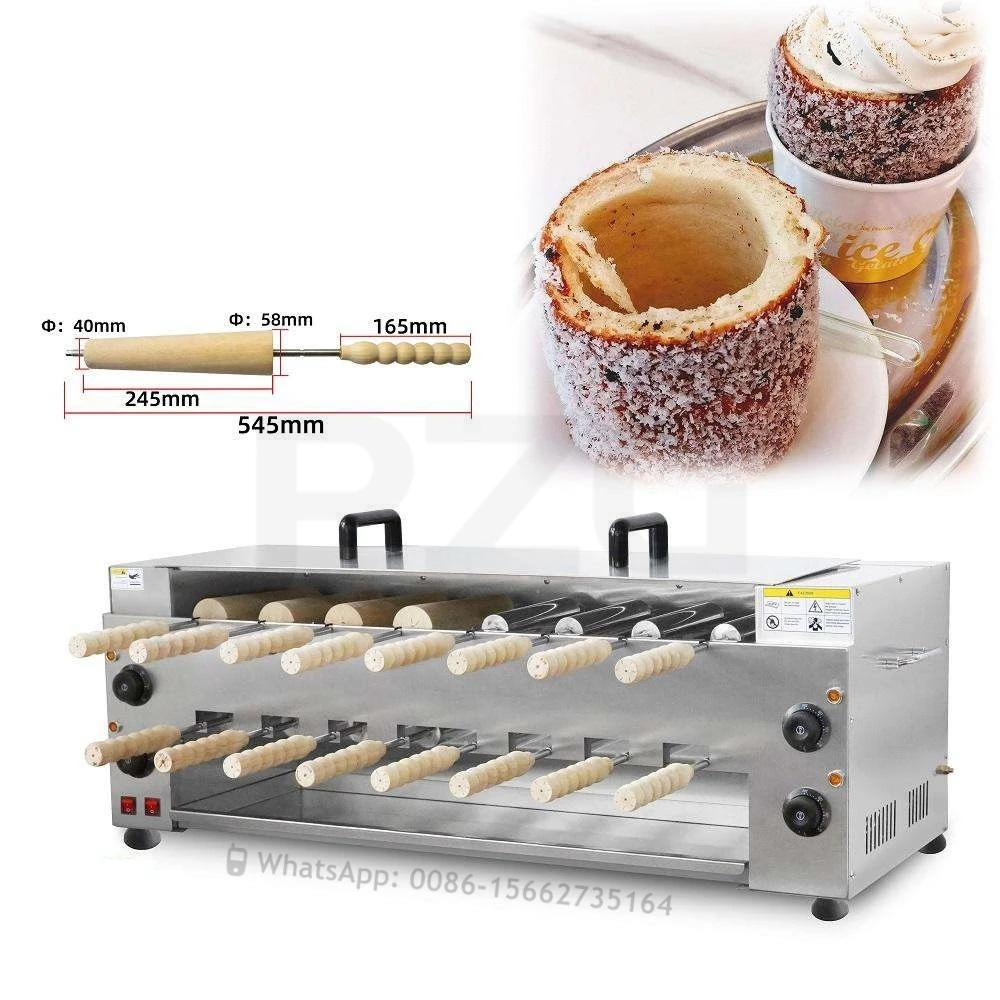 Electric Chimney Cake Kurtos Kalacs Machine Donut Doughnut Ice Cream Cone Maker Hungary Trdelnik Chimney Bread Roll Machine