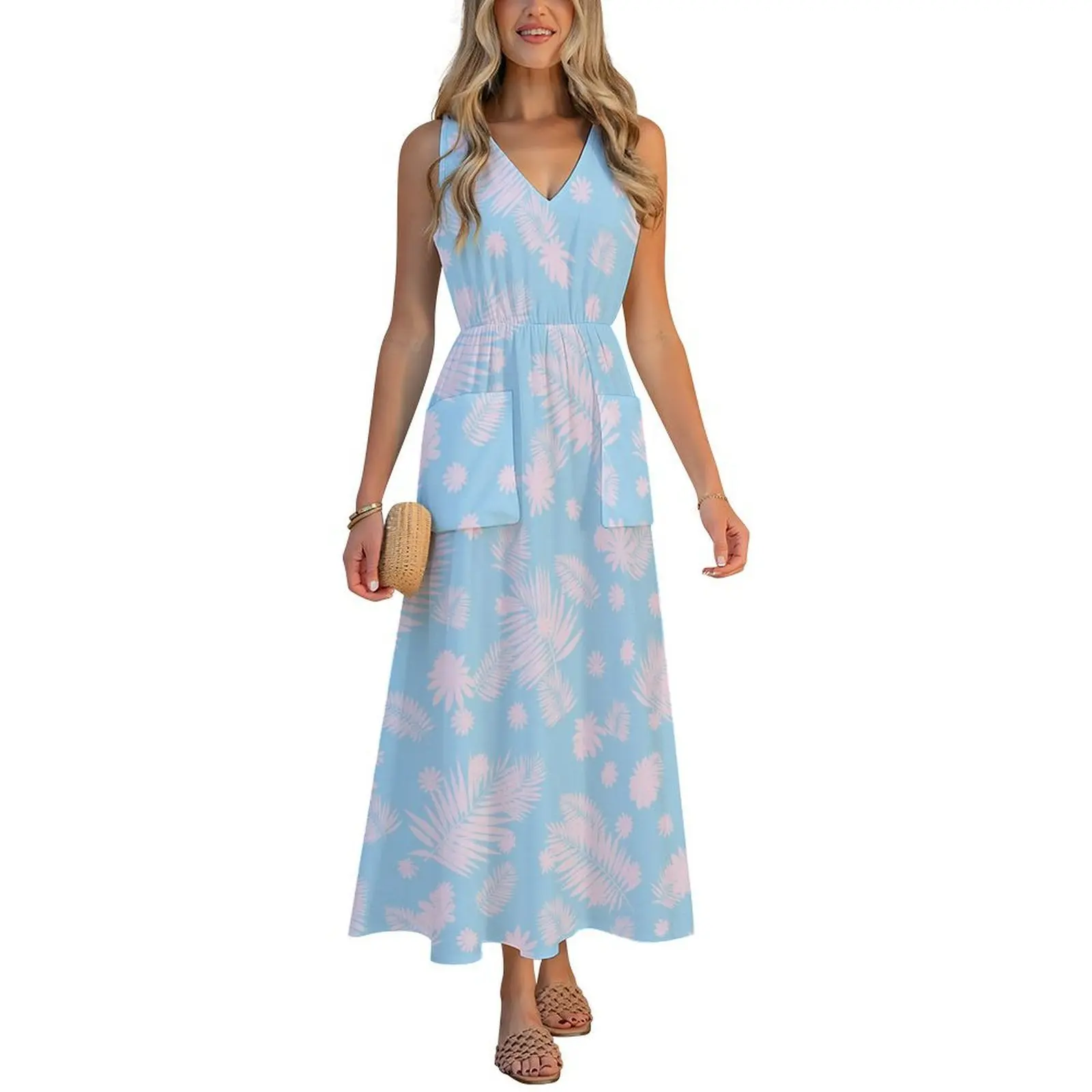 Customizable Polynesian-Style Sexy Slimming Dress Customizable Patterned Beach Dress With V-Neck Design