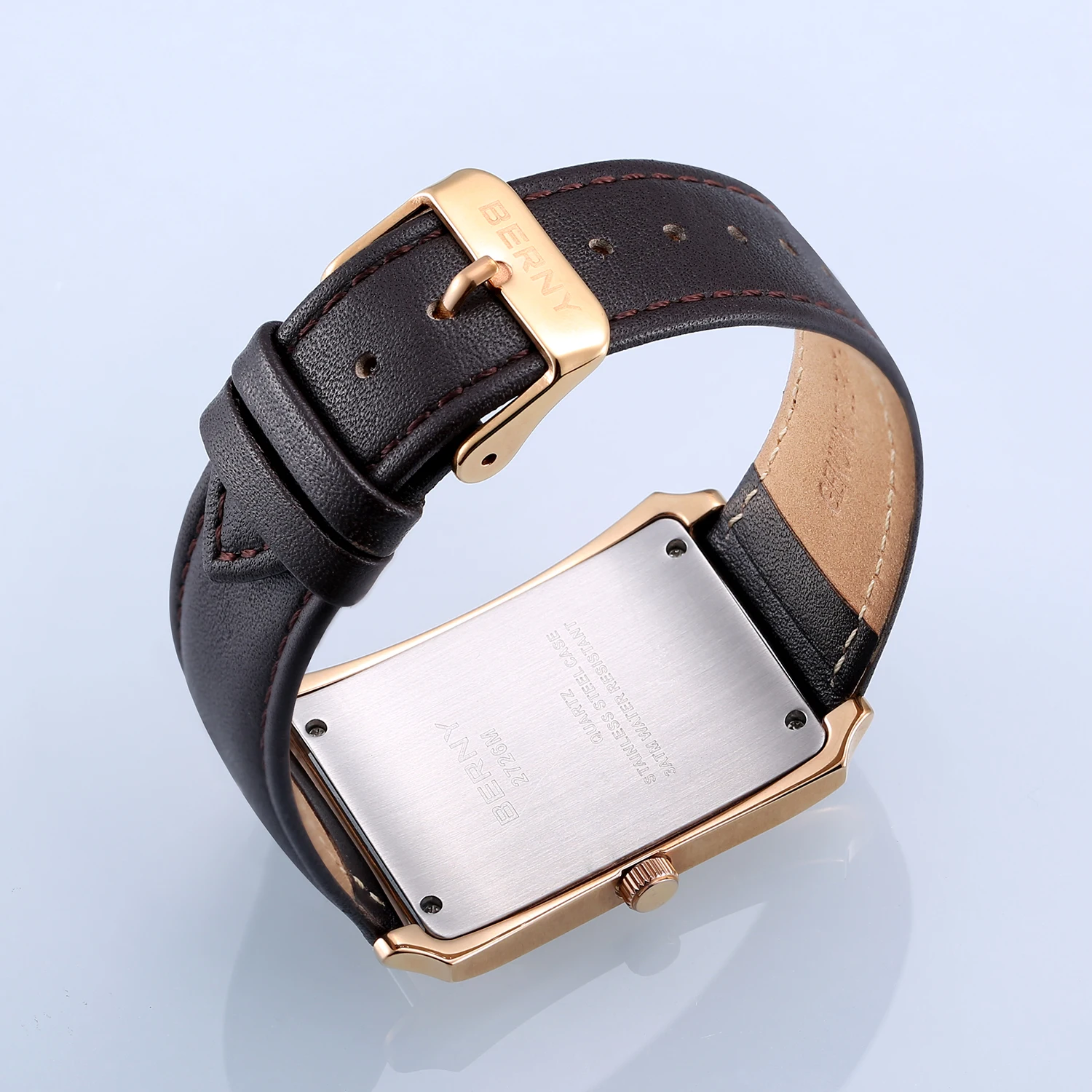 BERNY-Montre à quartz rectangulaire pour homme, marque supérieure, bracelet en cuir véritable, strucétanche, 30m, horloge de mode d'affaires, montre-bracelet pour homme