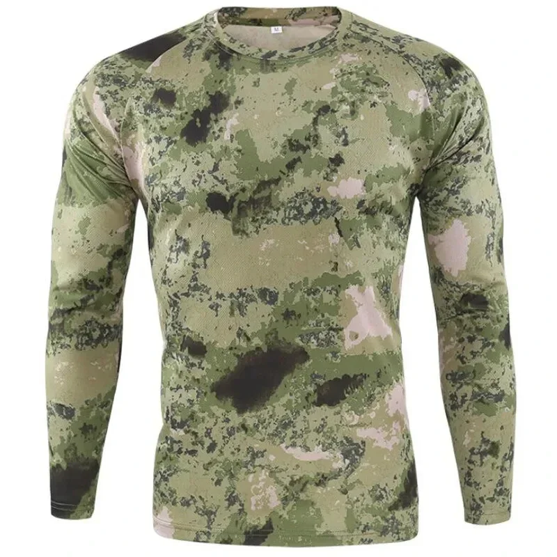 Uomo Outdoor Camouflage Warrior caccia sport manica lunga moda allentata t-shirt girocollo ad asciugatura rapida Top tattiche militari