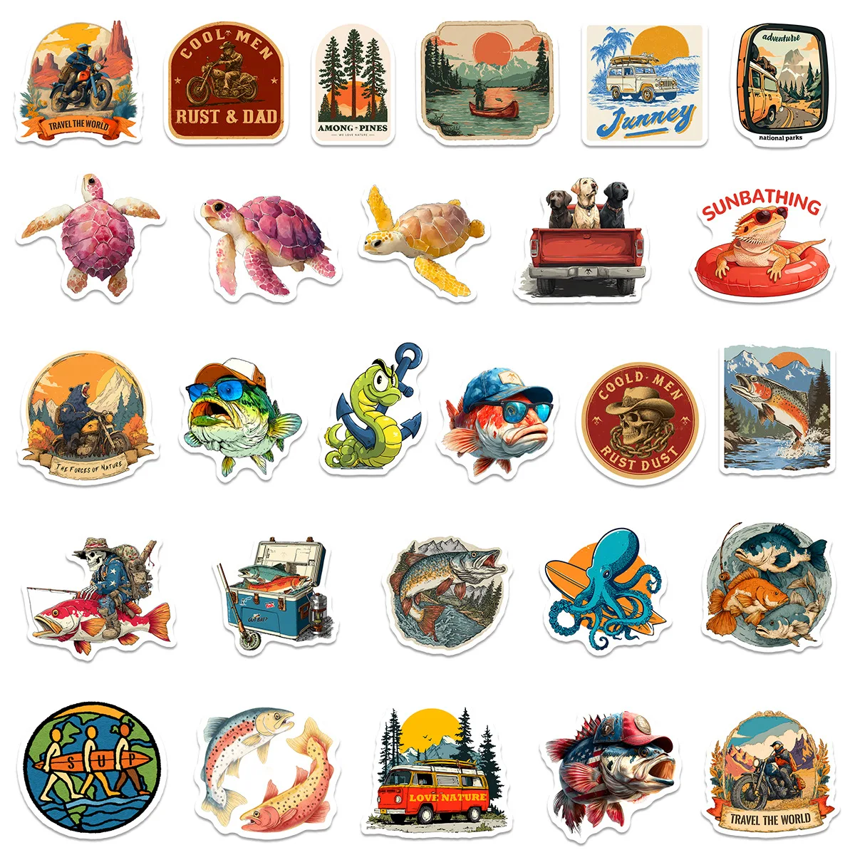 

50PCS Fishing Series Fishing Lovers Stickers Cartoon Style Decorative Laptop Guitar Luggage iPad Waterproof Stickers Kids Toy