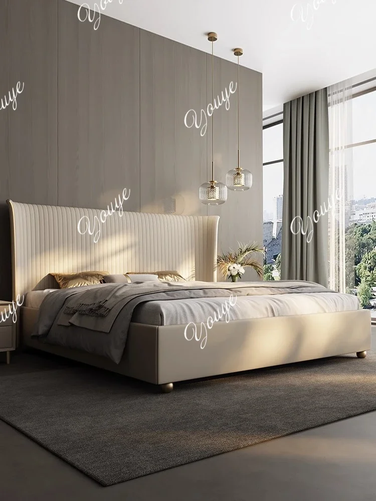 

S W Master Bedroom High-end Atmosphere Luxury Leather Bed Modern Simple Light Luxury High Back Villa Double Wedding Bed