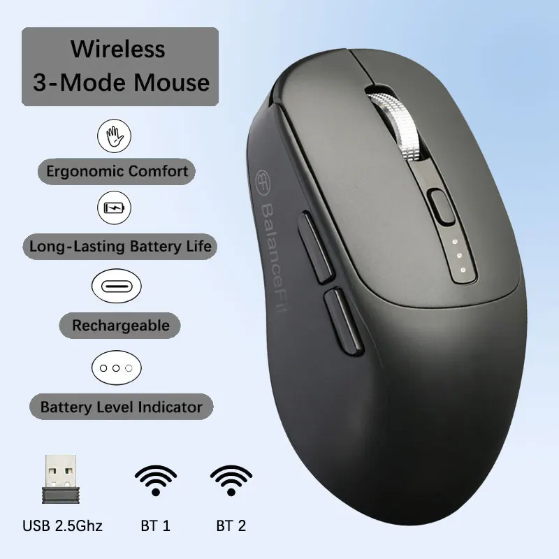 

Эргономичная беспроводная мышь, 2.4G USB и Bluetooth, двойной режим, бесшумная офисная мышь для iPad, MacBook, ноутбука, планшета, ПК