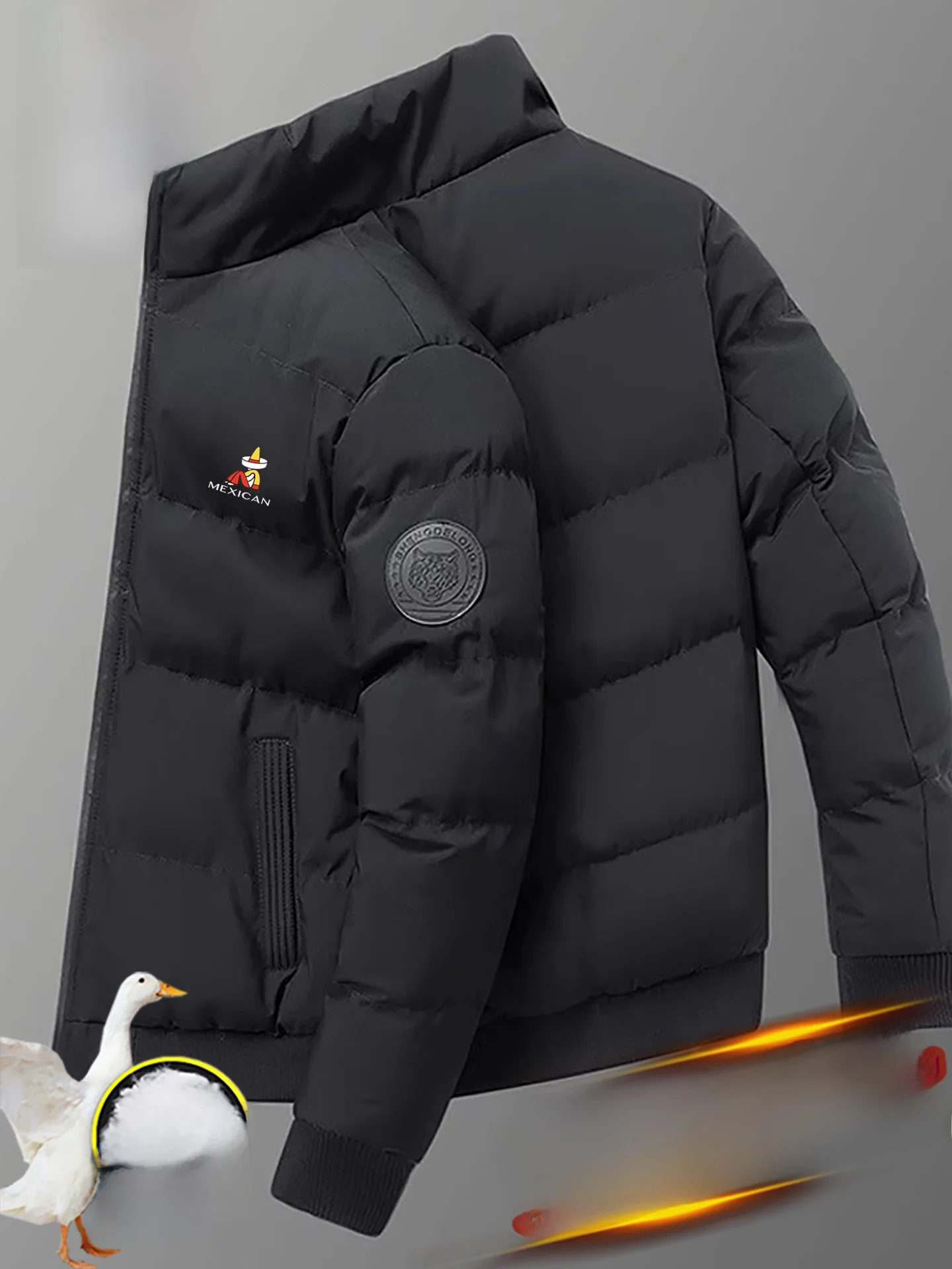 

Men's Thiened ort down Jaet Stand Collar Anti-Wind Warmth Faionable Winter Cotton Clothes Large Size Polyester Fiber