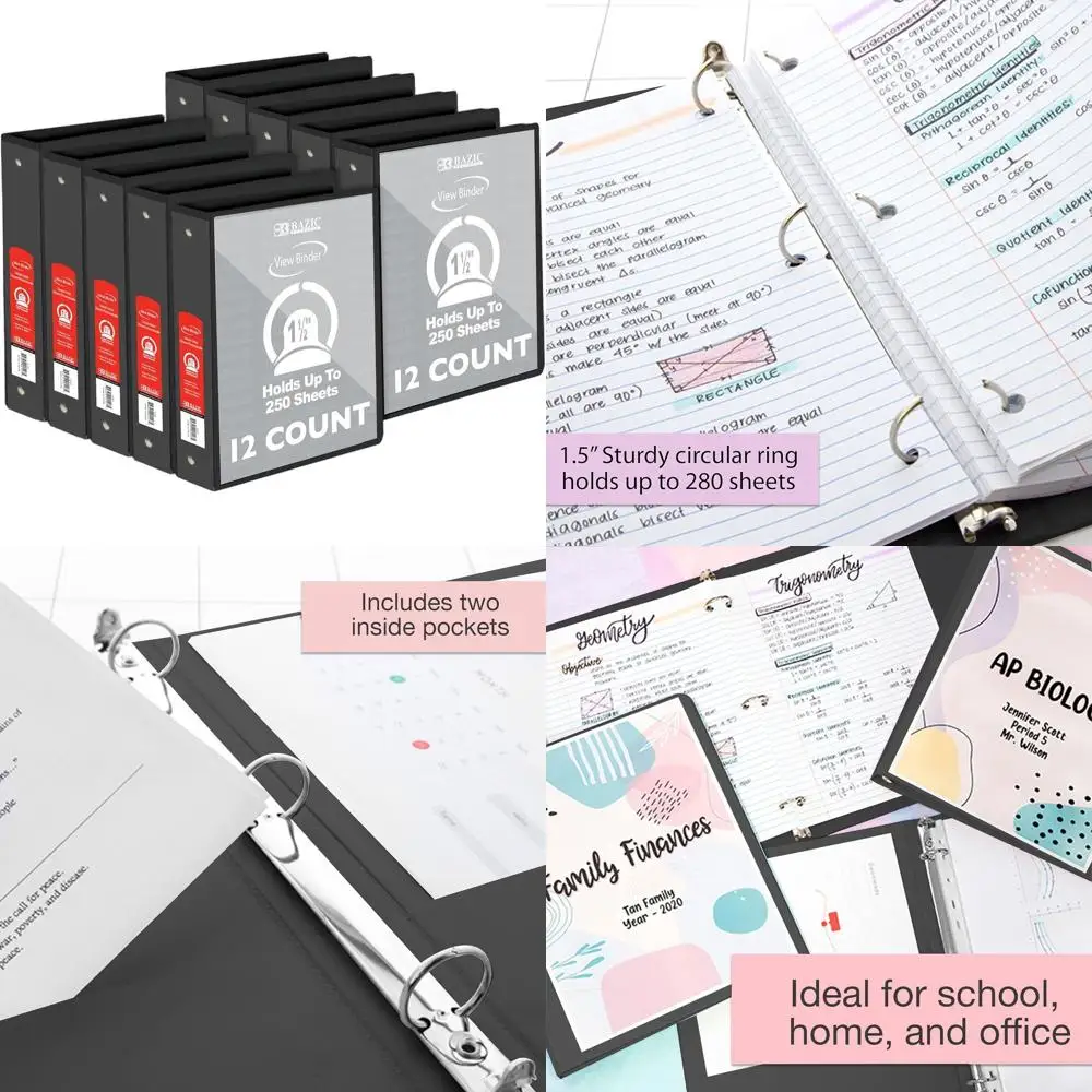

1.5 Black Economy Binder with Clear Overlay, Round Rings, Holds 250 Sheets, 12-Pack