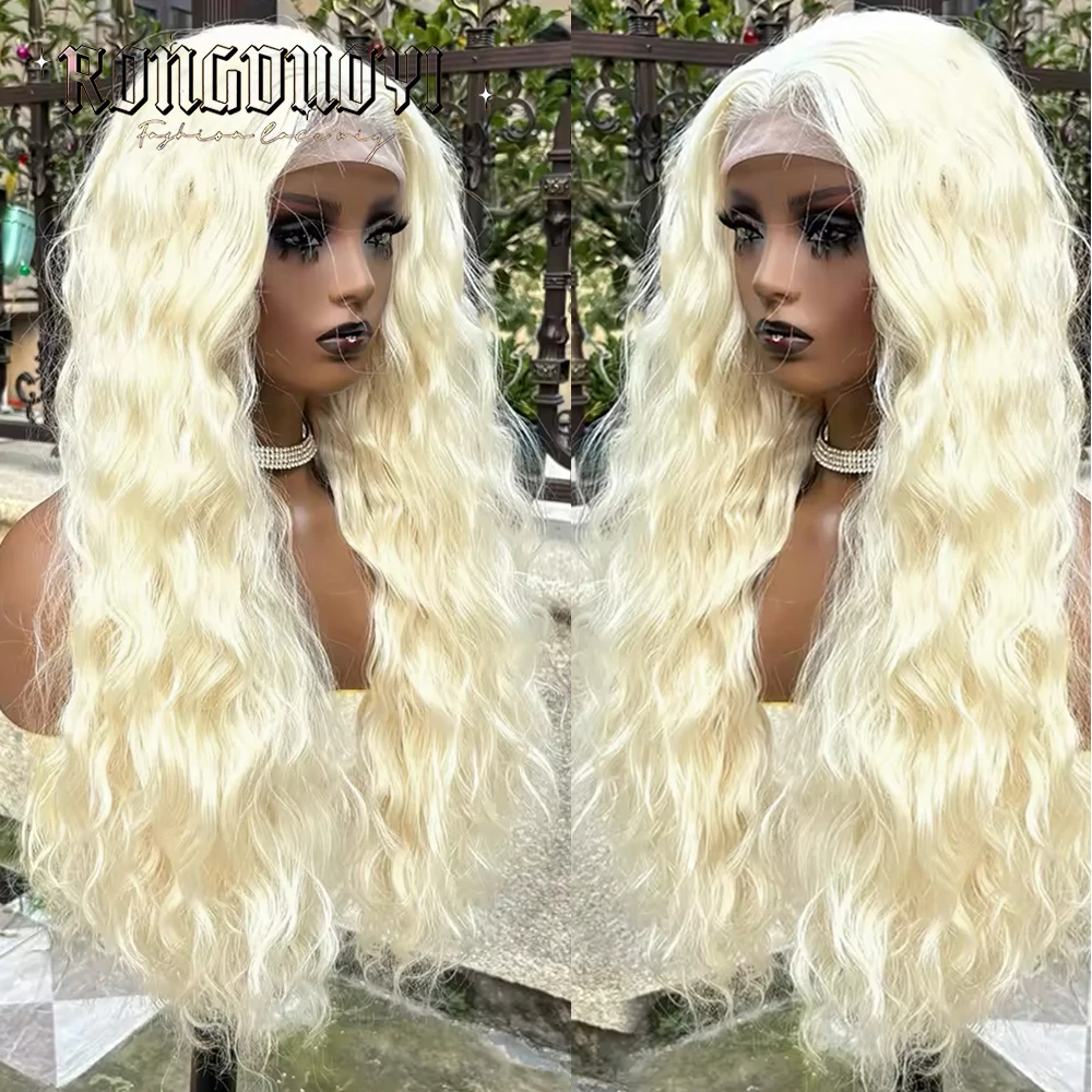 Blonde Natural Wave Lace Wigs Synthetic Hair Long Loose Curl Wig Blonde Wig Frontal Lace Wigs For Women Cosplay Party Daily Wear