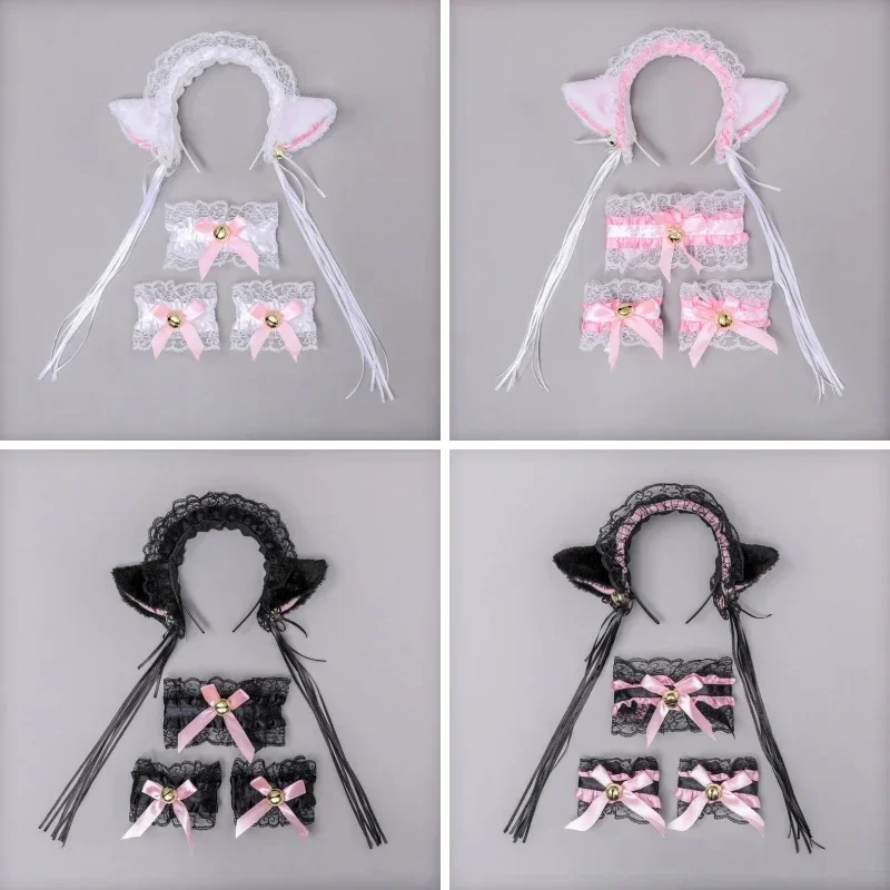 القوطية لوليتا خادمة أفخم آذان القط الشريط جرس الكشكشة الدانتيل العصابات الشعر المختنق الأساور النساء الفتيات الشعر هوب تأثيري اكسسوارات