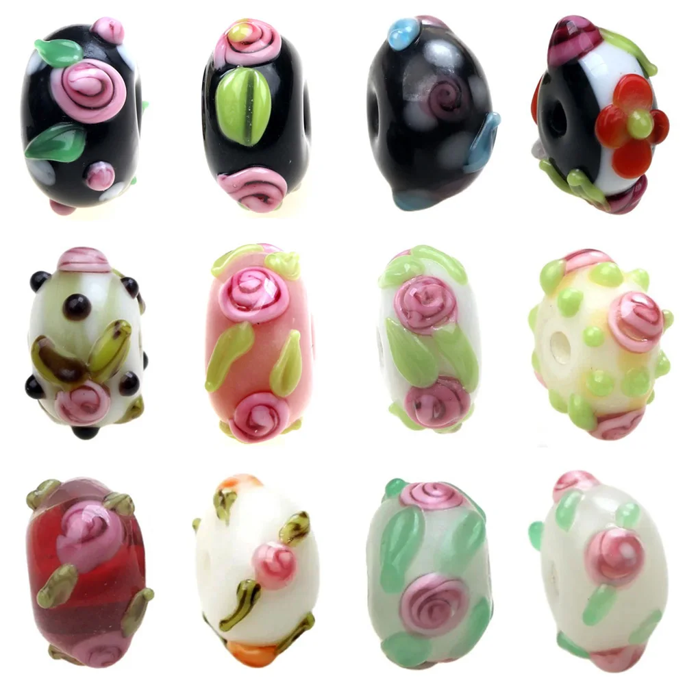 8PCS Handmade Lampwork Glass Beads 3D Rose Flower Murano Glass Bead Romantic Floral Art Glass For Women Jewelry Making Accessory