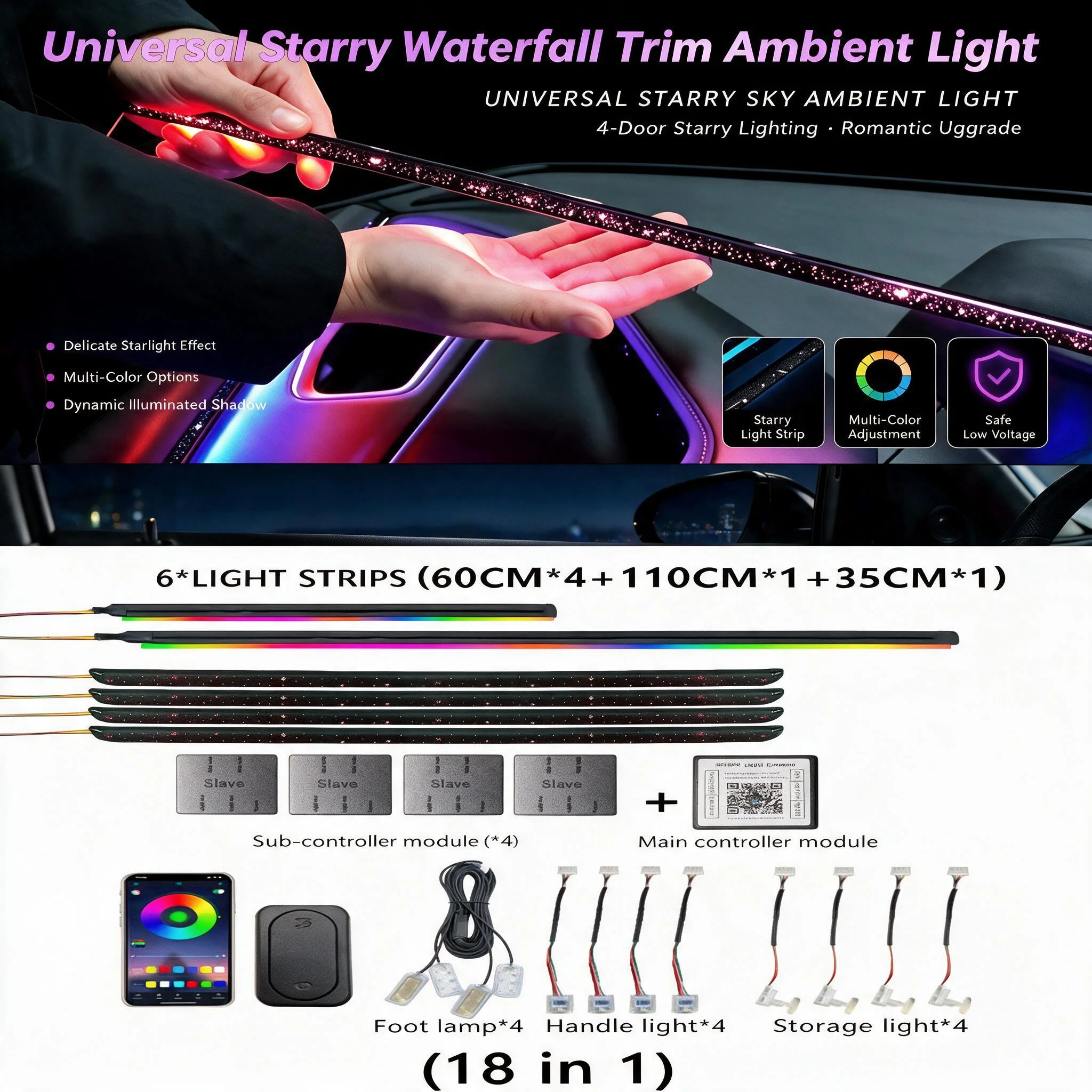18/22 dalam 1 Lampu Ambient In - Car Dashboard Light Fiber Optic ulasan dan harga
