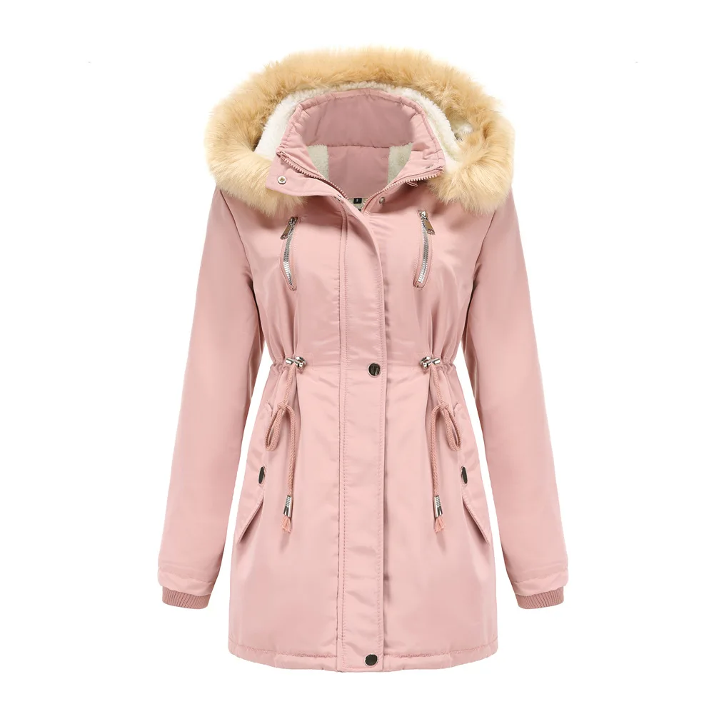 Winter New Arrival Women's Dark Brown Hooded Mid-Length Coat, Stylish and Warm Thick Jacket. Khaki, Black, Blue, Pink Parkas.
