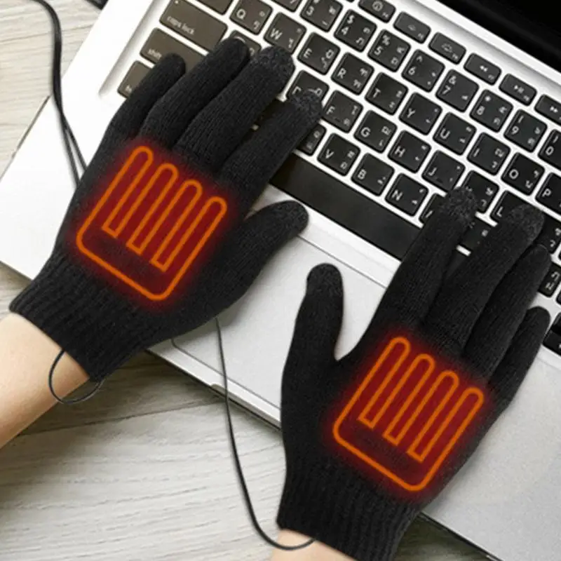 Heated Gloves 1 Pair 5V Soft Knitted Thermal Gloves Multifunctional Heated Ski Gloves USB Rechargeable Hand Warming Gloves