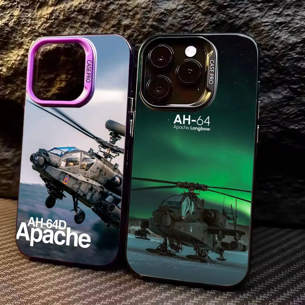 

Apache AH-64 Helicopter Gunships Phone Case For iPhone17,16,15,14,13,12,11 Plus,Pro Max Colored Silver Plated Inside Cover