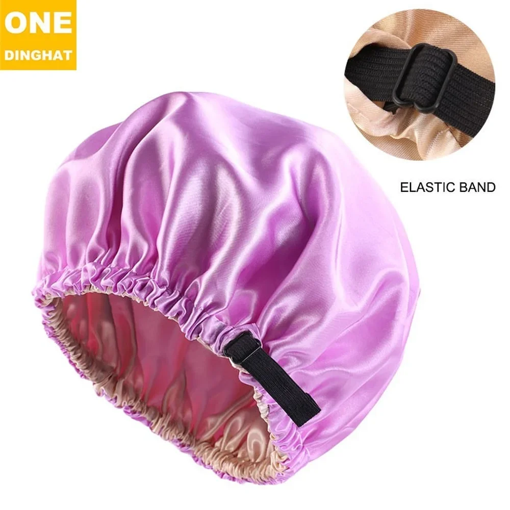 New Satin Hair Cap For Sleeping Invisible Flat Imitation Silk Round Haircare Women Headwear Ceremony Adjusting Button Night Hat