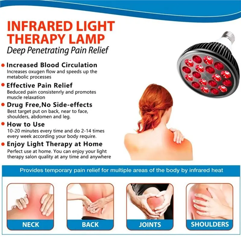 ABAE-Red Light Therapy Bulb, 18 Leds 660Nm Red And 850Nm Near Infrared Light With 60° Angle, Standard E27 Base