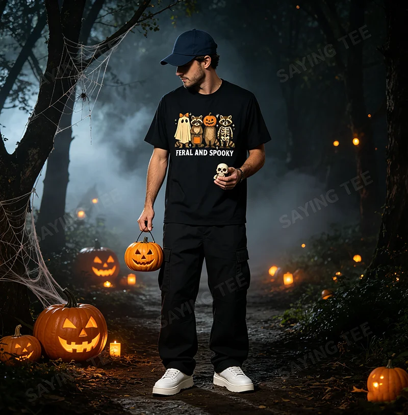 Gruseliges und wildes Halloween-Hexen-Waschbär-Geister-Mumien-Kostüm T-Shirt Y2k Trick or Treat Vintage Boo Hexen-Kürbis-Grafik-Bekleidung – Detail 5