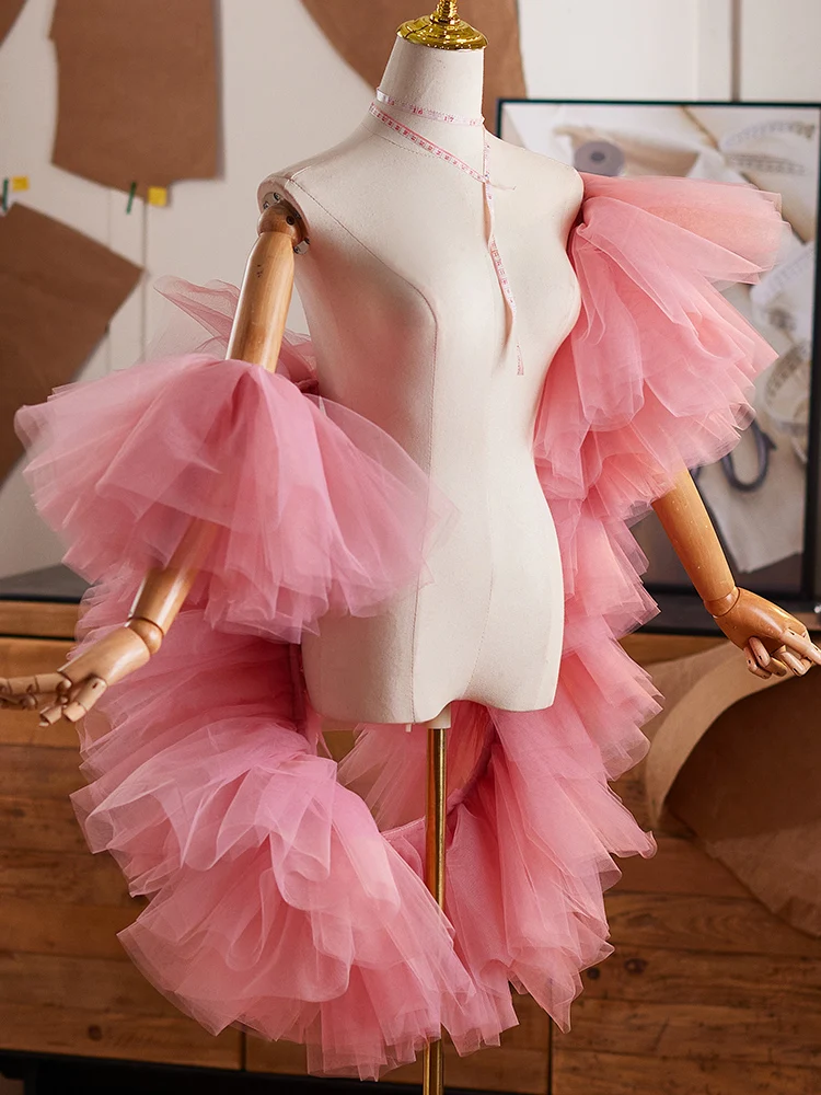 

High Sense Evening Dress Accessories Host Handmade Shawl Mesh Ornament 2025 New Photography Exaggerated Pink Female