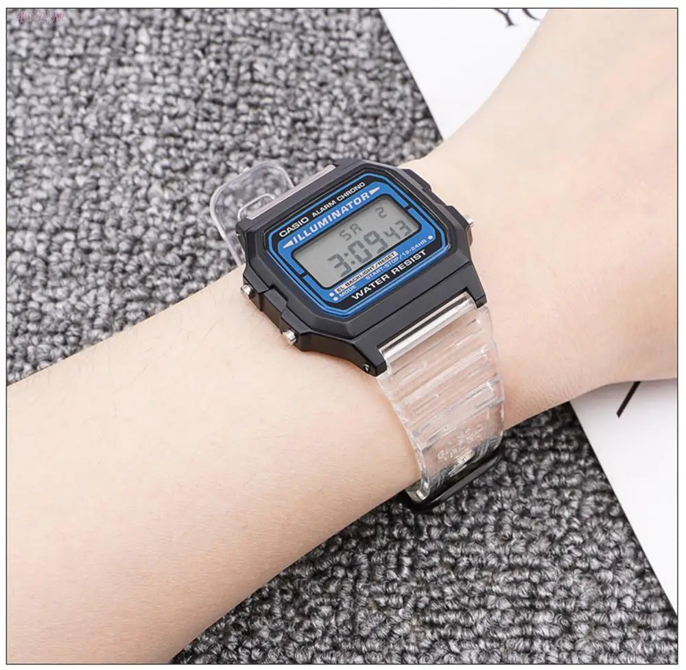 18mm Watch Strap For Casio  F-91w/f84/f105/108/a158/168 Ae-1200/1300 Transparent Colorful Silicone Tpu Band Bracelet Accessories