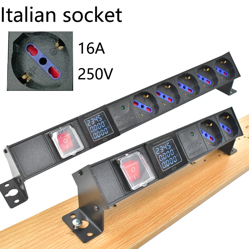 

PDU power strip network cabinet rack desktop EU Italian socket 1-9AC with Ammeter, lightning protection1.2m/ 2m extend line