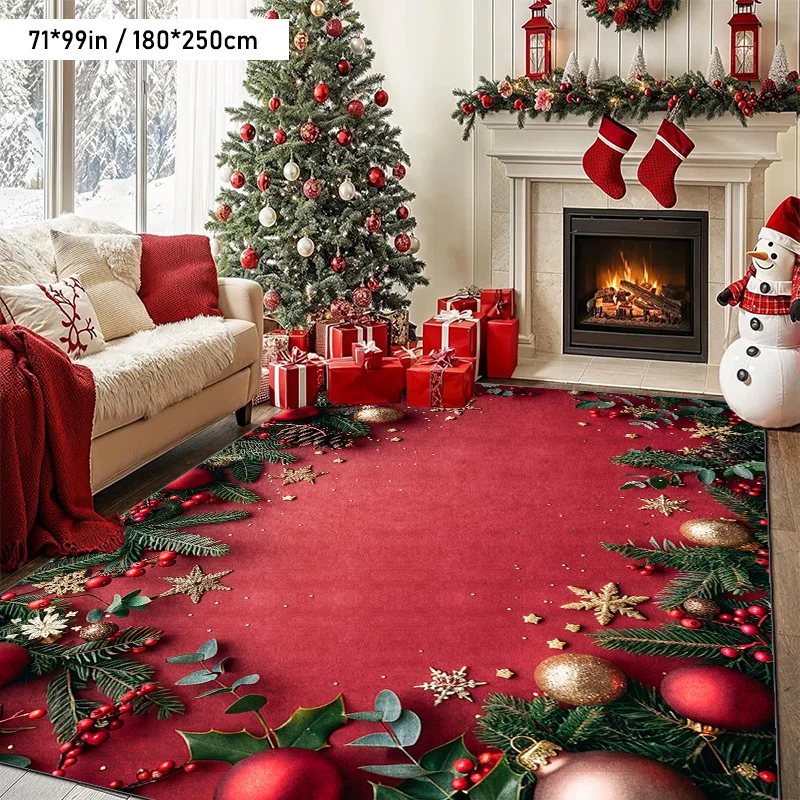 1pc Red Christmas Printed Area Rug, for Living Room, Bedroom, Study, Balcony, Machine Washable, Christmas Home Decor