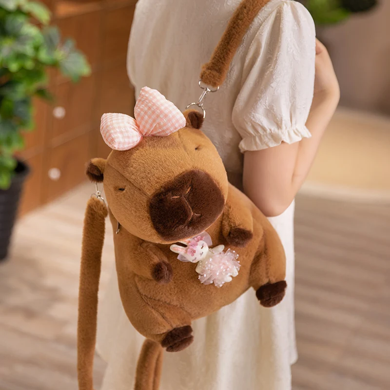 

Kawaii Creative Animal Capybara Plush Backpack Doll Bow Food Fries Burger Flower Soft Plush Shoulder Bag Birthday Gift