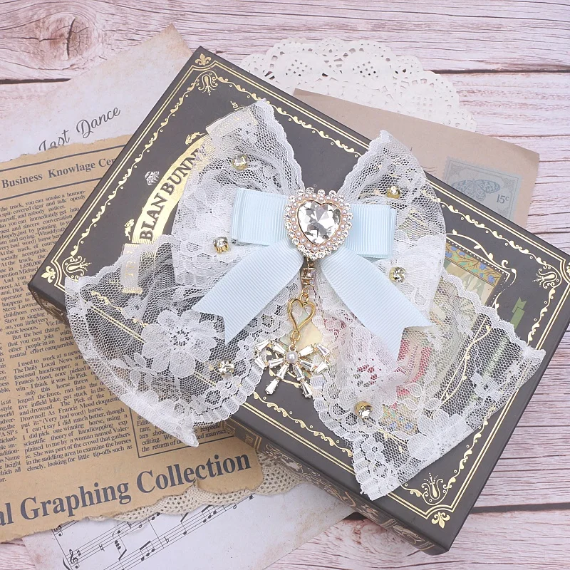 Pinces à cheveux pour femmes, gros nœuds ornés, dentelle luxuriante, épingles à cheveux faites à la main, Accessoires avec nœud Lolita, strass, pinces à cheveux tendance pour femmes