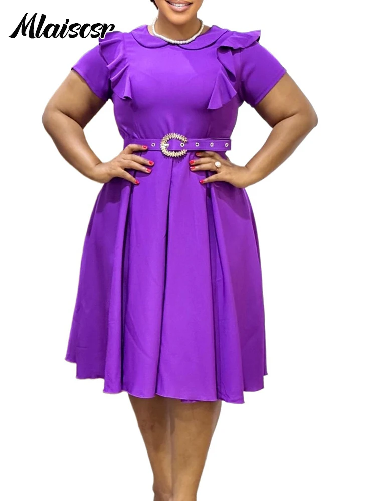 Mlaiscsr élégant bureau une ligne mi robe femmes volants manches courtes ceintures mode soirée anniversaire mariage invité robes 2025