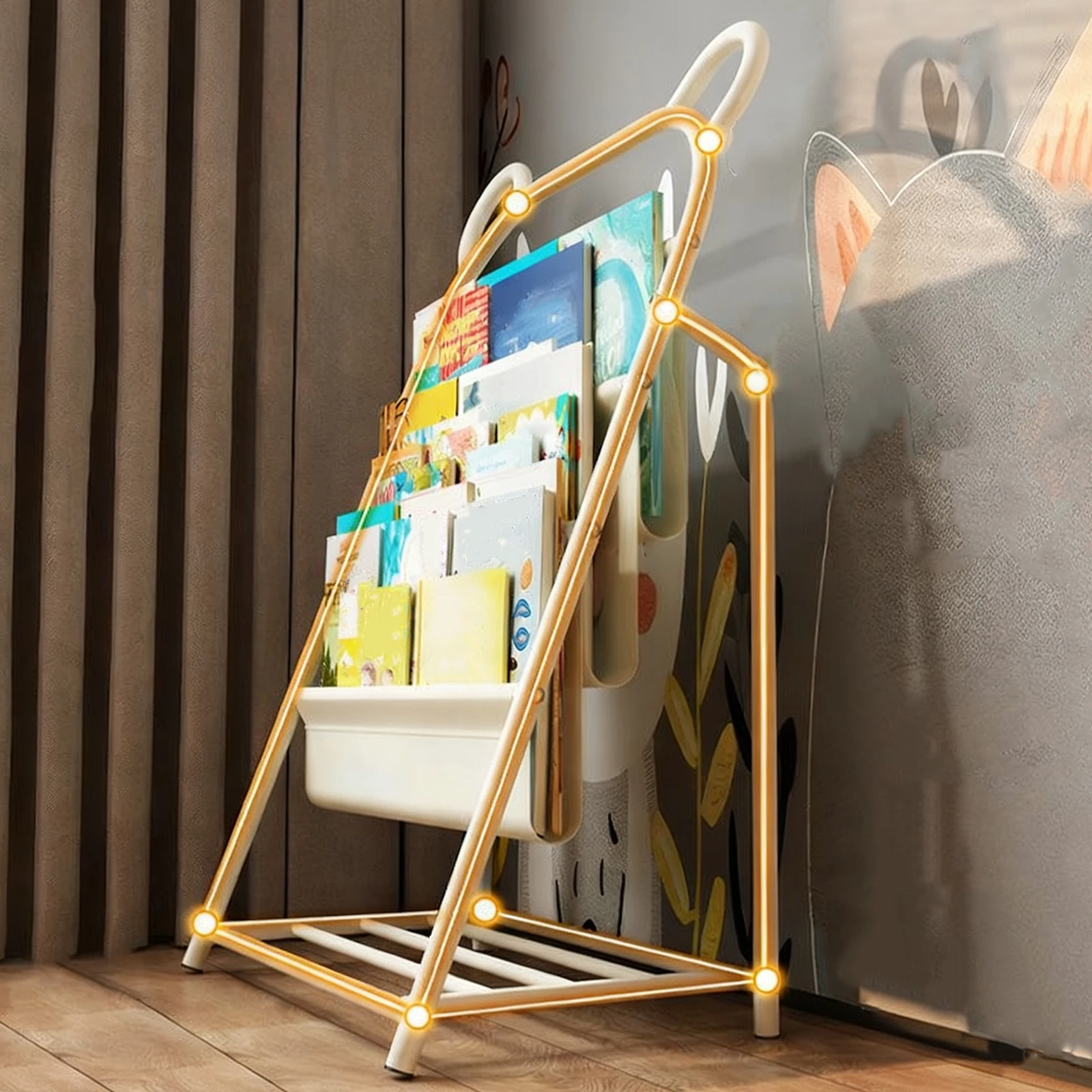 

4-ярусная детская книжная полка 60x37x96 см, металлическая, для демонстрации книг, для детской комнаты, библиотеки, класса, игровой комнаты