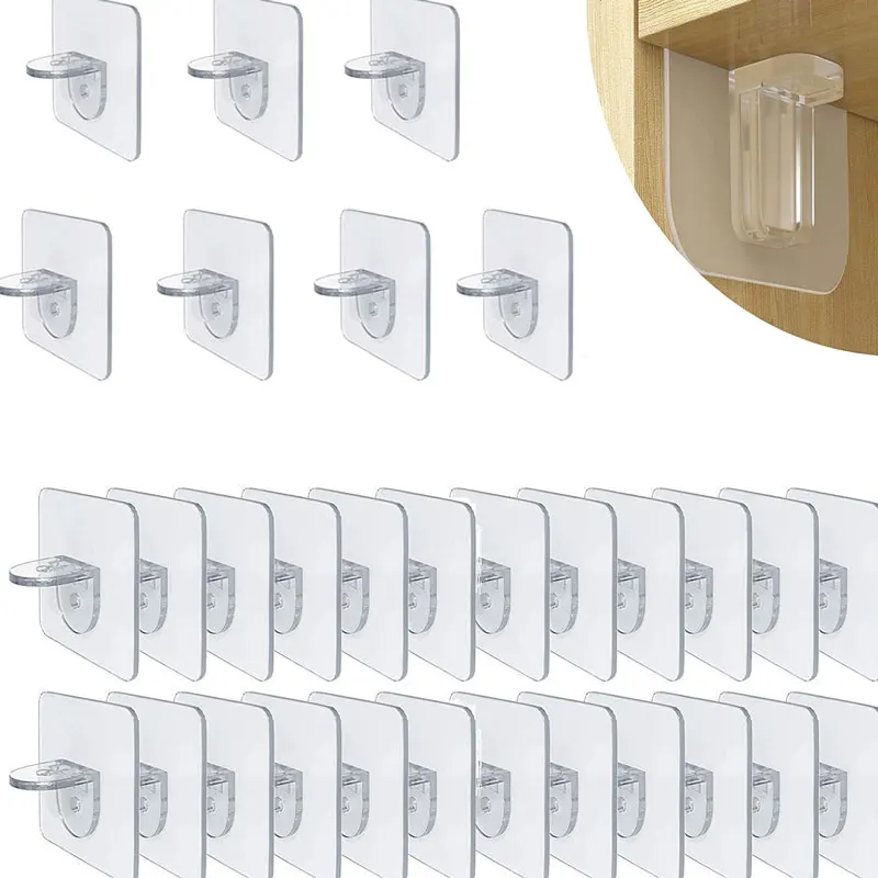 

2/4Pcs Adhesive Support Shelf Bracket Non-Perforated Wardrobe Partition Layer Fixed Hooks for Kitchen Lockers Wardrobes