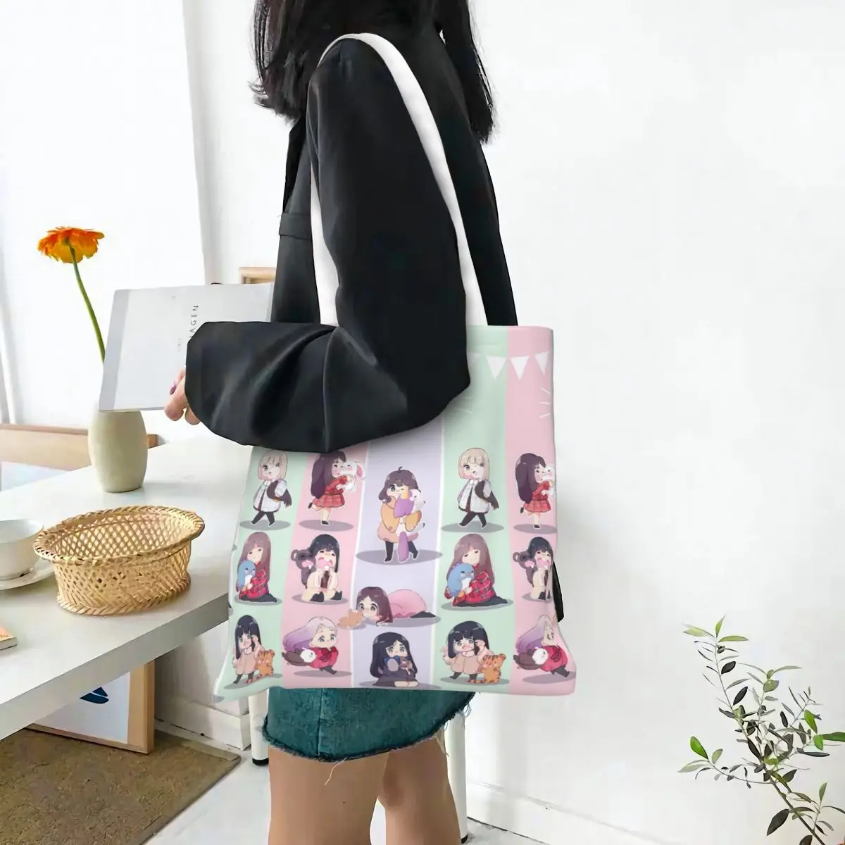 Donna uomo due volte Cartoon Cute Tote Bags borsa per la spesa di grande capacità per borse da ragazza