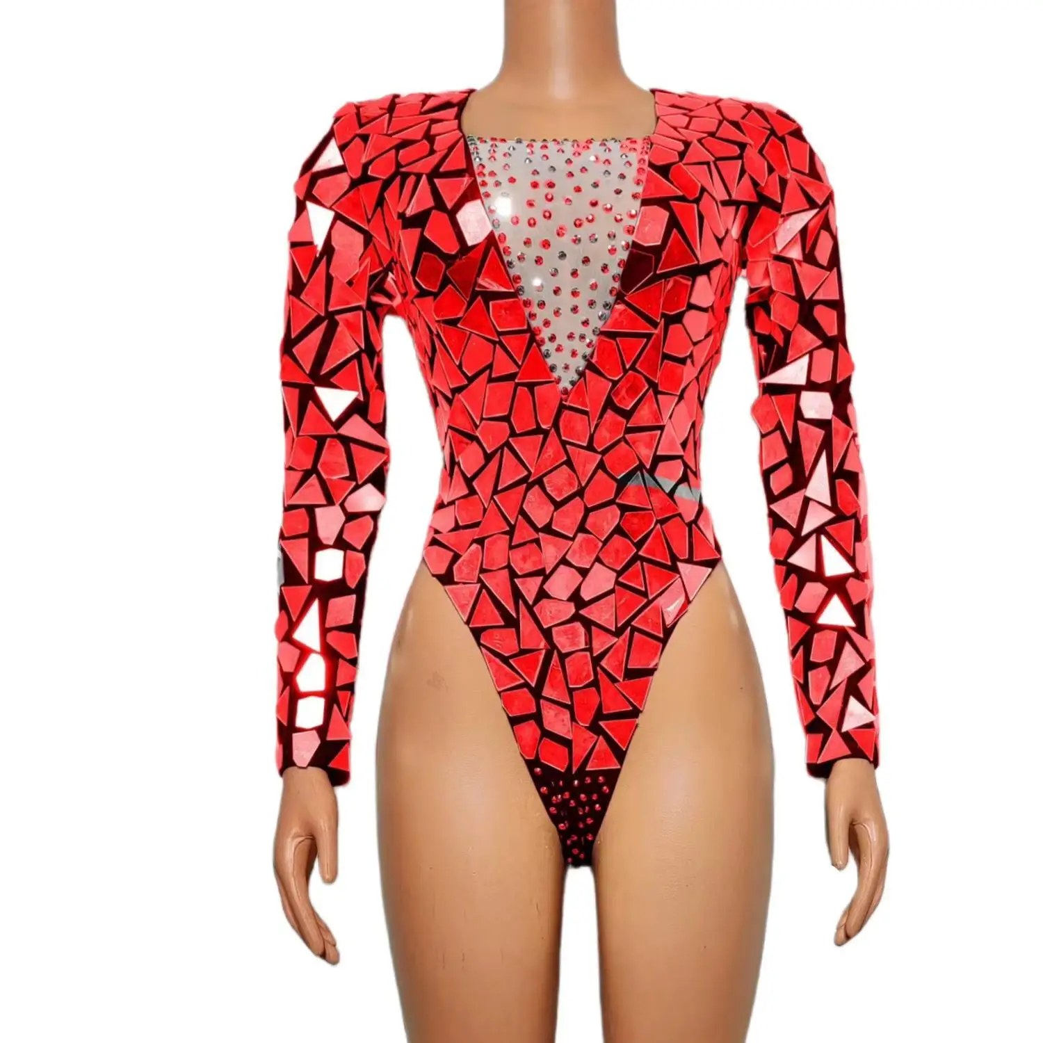 Seksi sahne Rhinestones aynalar Bodysuit kadınlar doğum günü kutlamak parti kıyafet şarkıcı dansçı gösterisi performans kostüm Heianjing