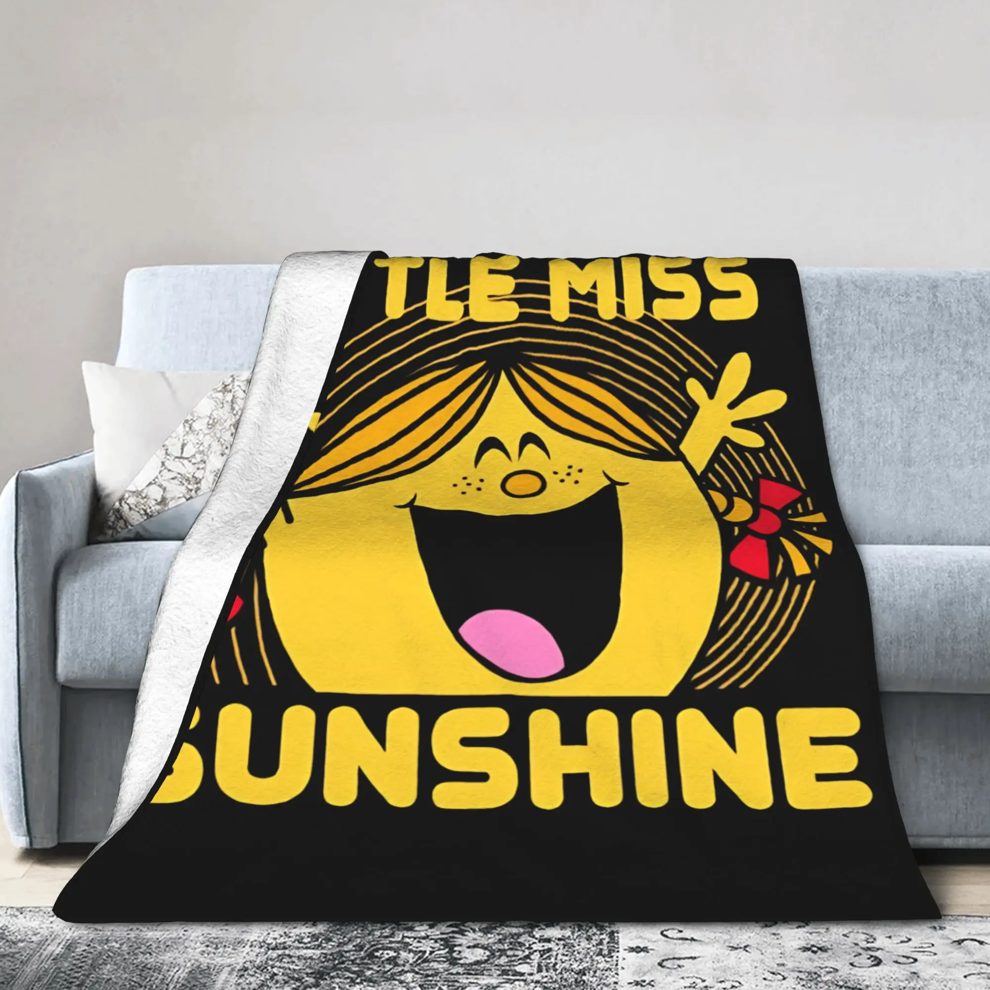 Happy miss sunshine  Blankets Fleece M-Mr M-Men L-Little M-Miss Lightweight Throw Blanket for Bedroom Sofa Bedspread