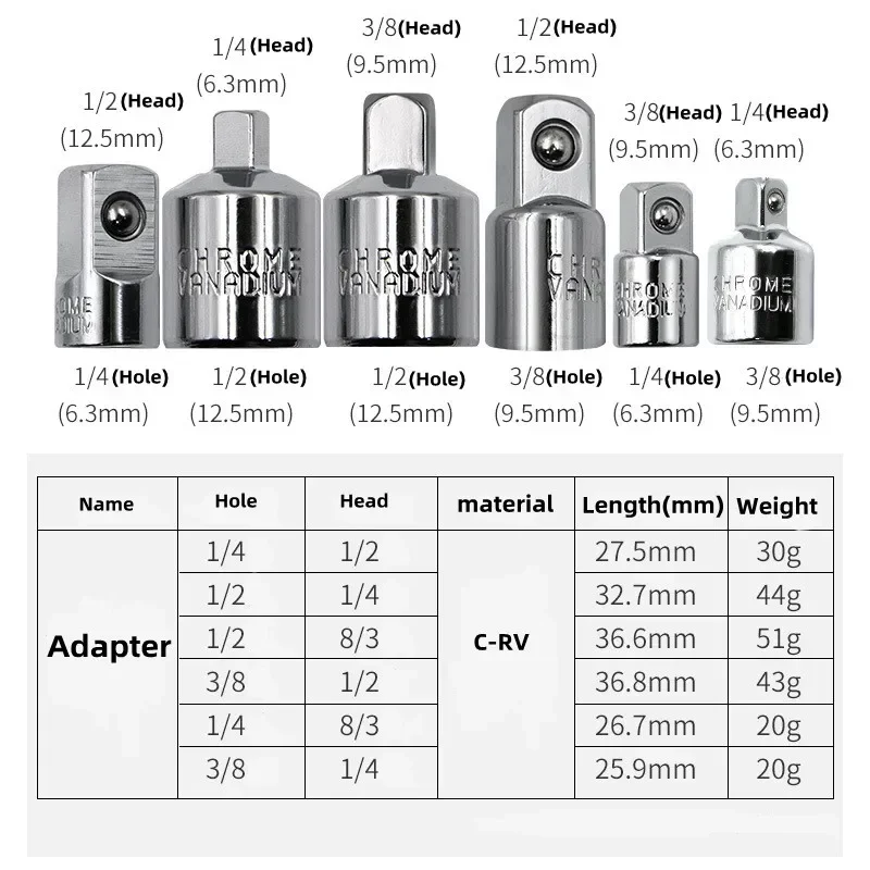 Socket adapter ratchet wrench adapter 1/2 big fly turn 3/8 medium fly turn 1/4 small fly CR-V chrome vanadium steel