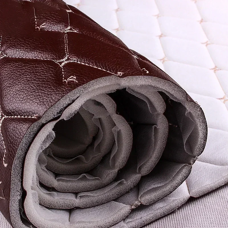 1m Imitation Leather Fabric Sponge Quilted Embroidered Car Interior Material Car Foot Pad Wall Sliding Door Decor PVC Fabrics