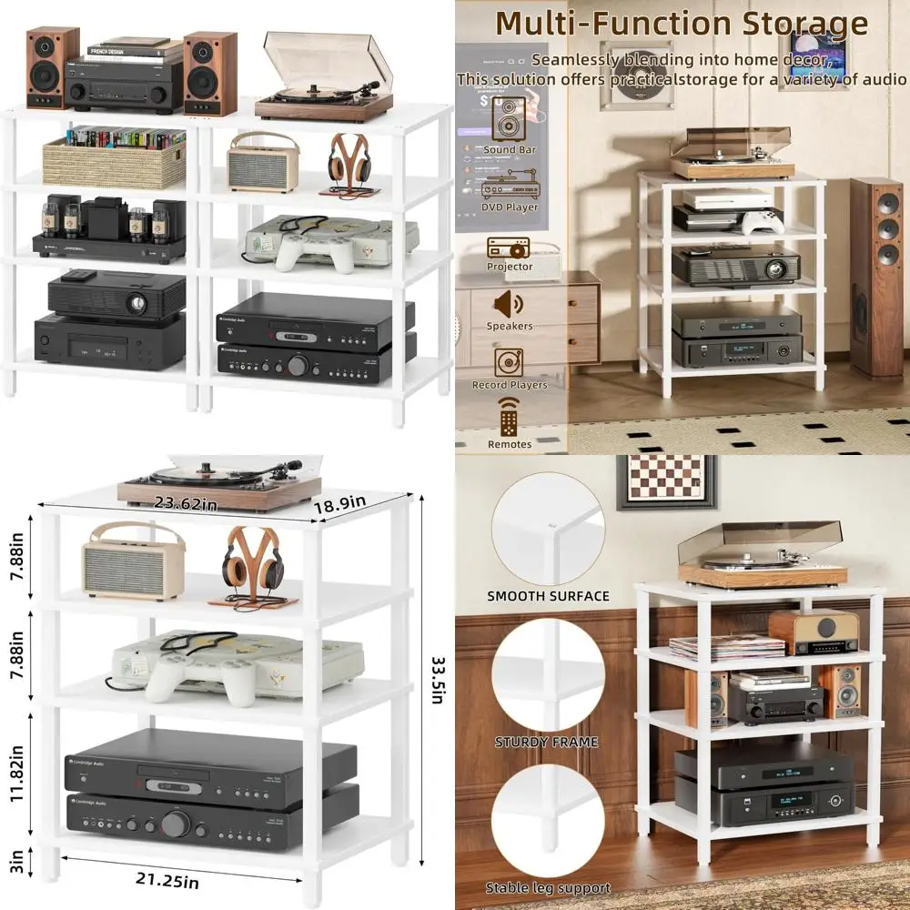 Multifunctional Wooden TV Stand Set for Stereo Cabinets and Game Consoles, 4-Tier Media Player Storage, White Entertainment Cent
