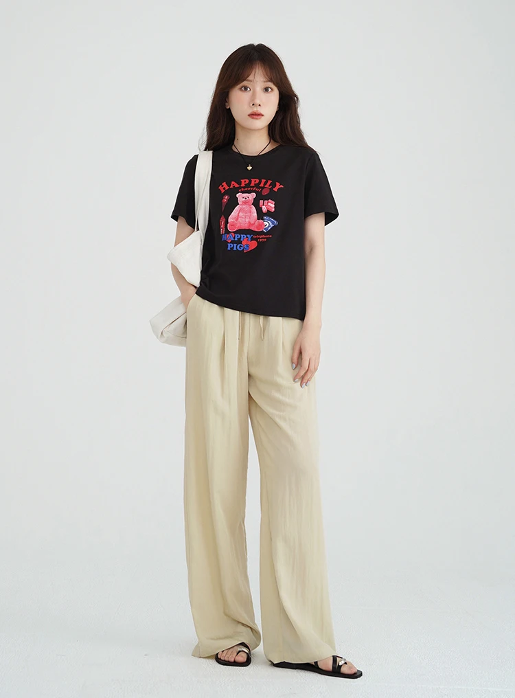 Wide Leg Pants Summer 2025 – Lightweight Drawstring Waist Trousers, Loose Fit Flowy High Waist Casual Long Pants for Daily Wear