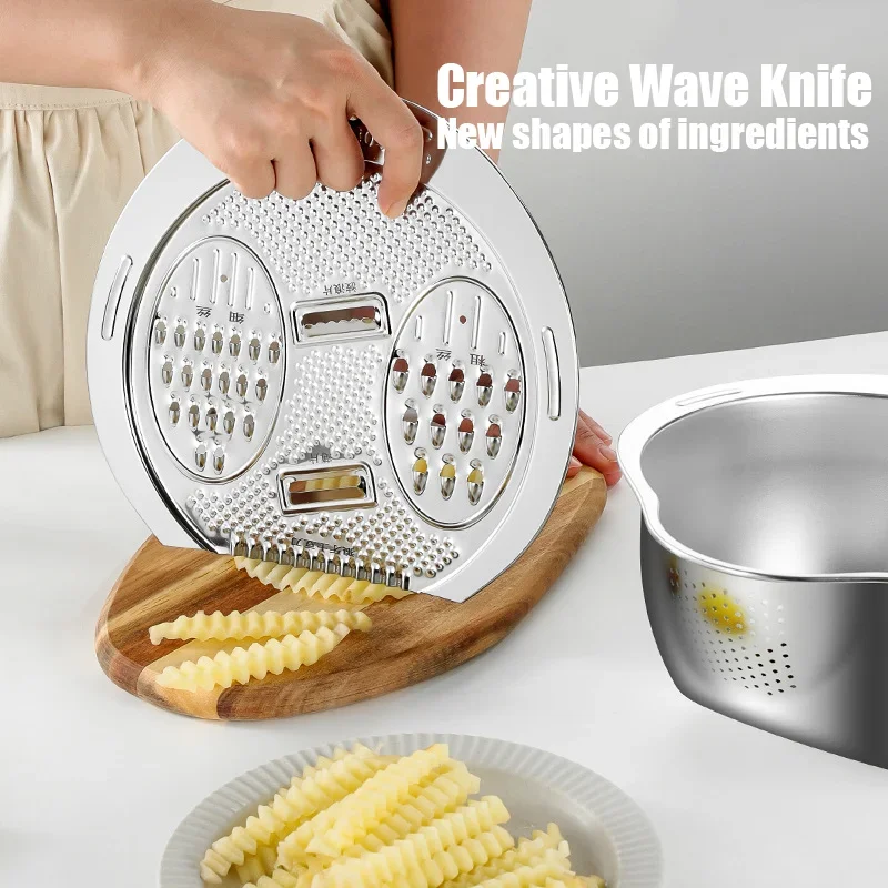 304 Stainless Steel Drain Basket Multifunctional Kitchen Rice Strainer Portable Food Washing Colander Vegetable Chopper Utensil