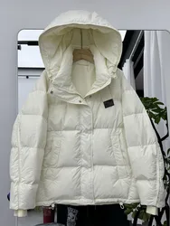 2024 New Winter Women's Hooded Puffer Jacket 90% White Duck Down Thickened Short Jacket Female Casual Versatile Outwear